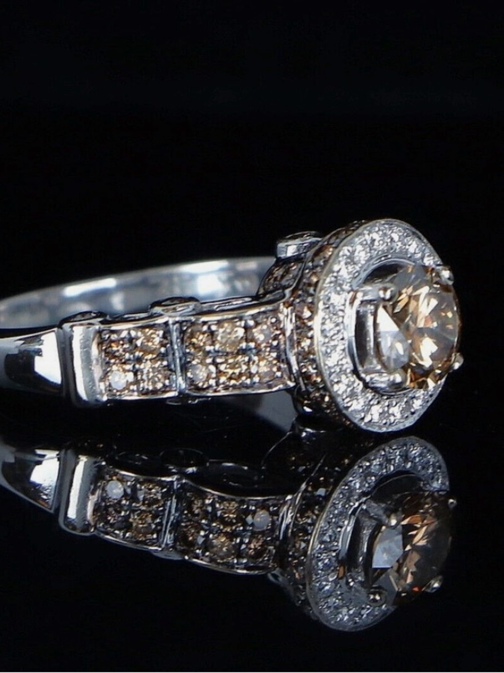 LE VIAN Chocolate and White Diamond Halo Ring size 6